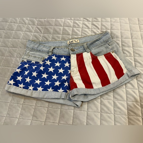 LEI American Flag Denim Shorts Juniors Size 9 - Picture 6 of 9